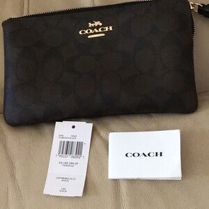 Coach Black Brown Wristlet NWT